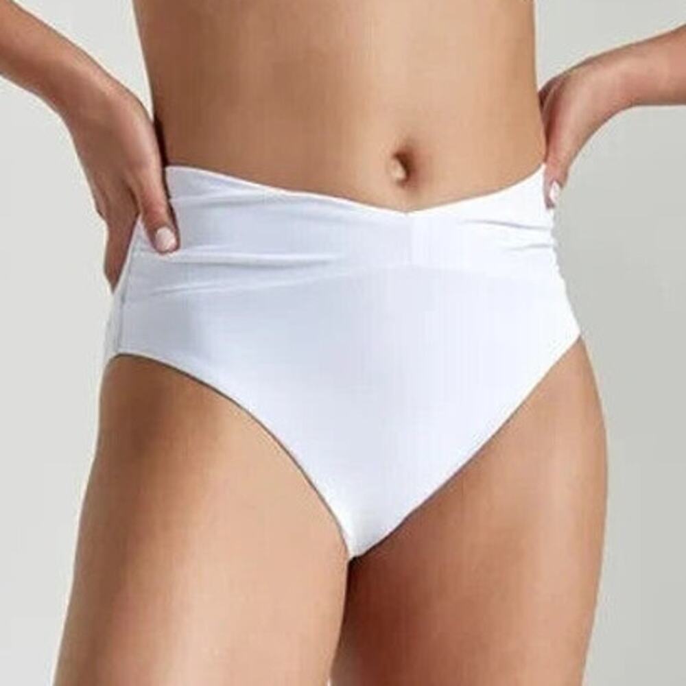 CALIA High Waisted Shirred V Front Swim Bottoms White XL NEW